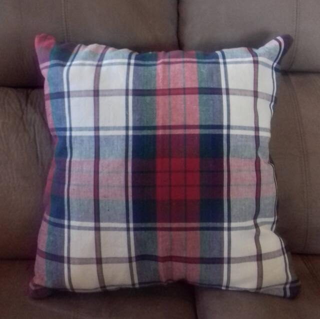 Madras Plaid Christmas Pillow Repurposed Cloth Napkin Throw Pillow - image 1