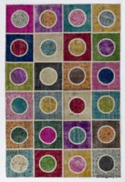 Multicolor Handmade Turkish Patchwork Rug, Square & Circles