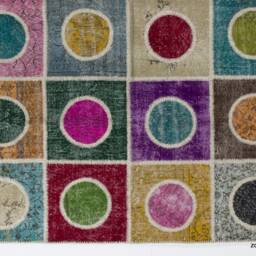 Multicolor Handmade Turkish Patchwork Rug, Square & Circles - thumbnail 3