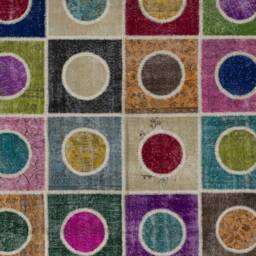 Multicolor Handmade Turkish Patchwork Rug, Square & Circles - thumbnail 4