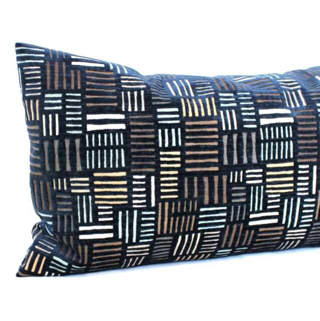 Navy Blue Throw Pillow Cover 12x24 Geometric Velvet-Like Upholstery Fabric Pillowcase - image 1