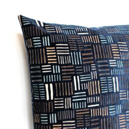 Navy Blue Throw Pillow Cover 12x24 Geometric Velvet-Like Upholstery Fabric Pillowcase - thumbnail 2