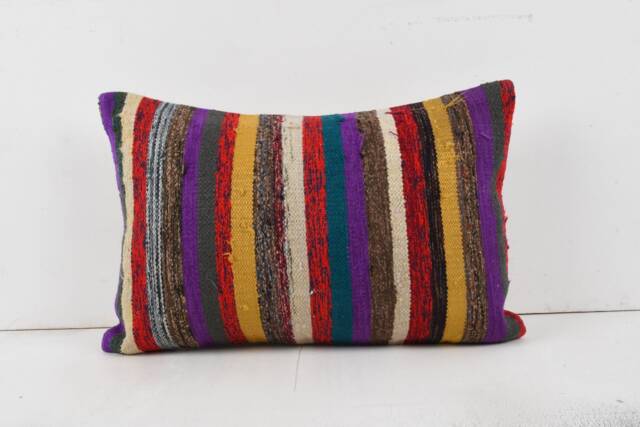 Handwoven Turkish Kilim Lumbar Pillow Bohemian Home Decor - 16x24 Inch - image 1