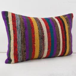 Handwoven Turkish Kilim Lumbar Pillow Bohemian Home Decor - 16x24 Inch - thumbnail 2