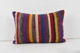 Handwoven Turkish Kilim Lumbar Pillow Bohemian Home Decor - 16x24 Inch - thumbnail 1