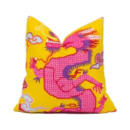 Schumacher - Magical Ming Dragon Yellow Fantastical Tibetan Inspired Designer Cushion Cover Handmade Throw Pillow Luxury Home D??cor - thumbnail 1