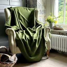 Harris Tweed Olive - Luxury Large Pure Wool Throw Blanket 150x200cm/59x79 - thumbnail 3
