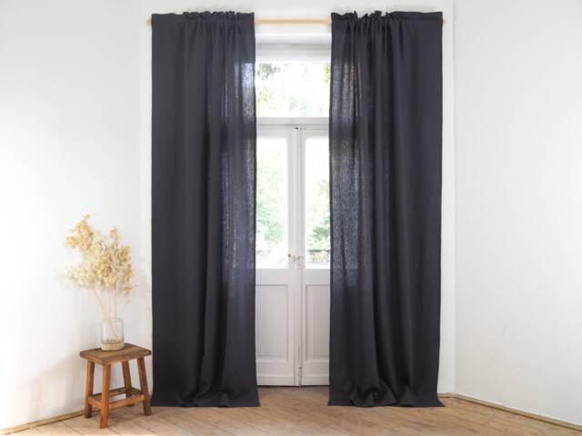 Charcoal Heavy Linen Curtain Panel With Rod Pocket - image 1