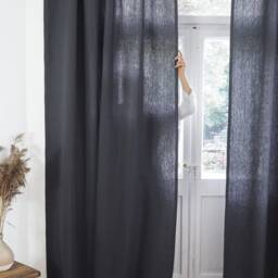 Charcoal Heavy Linen Curtain Panel With Rod Pocket - thumbnail 2