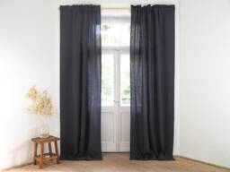 Charcoal Heavy Linen Curtain Panel With Rod Pocket - thumbnail 1