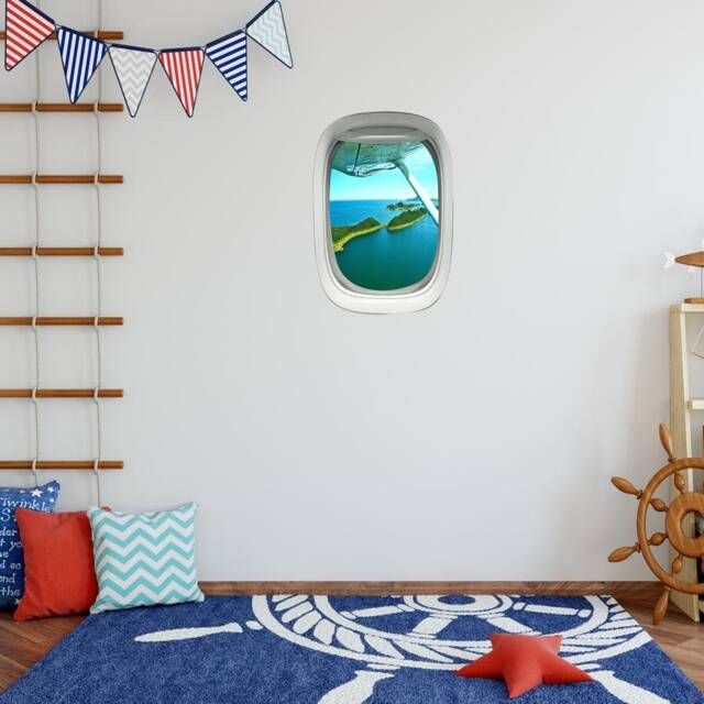 Fake Window Wall Decal, Pilot Gifts, Aviation Landscape Mural Pw19 - image 1