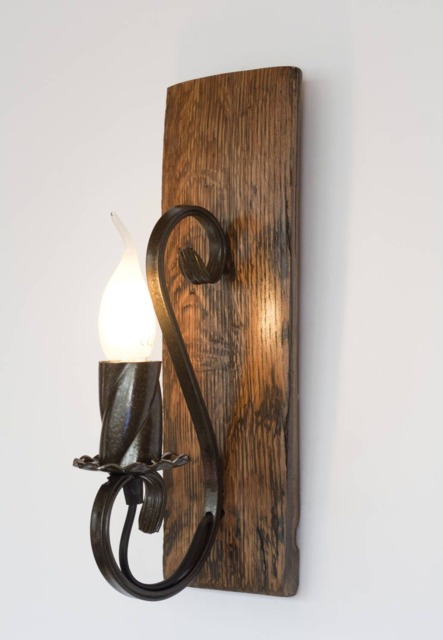 Rustic Wall Lamp - Wood & Wrought Iron Sconce Barrel Wall Light - image 1