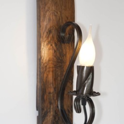 Rustic Wall Lamp - Wood & Wrought Iron Sconce Barrel Wall Light - thumbnail 2