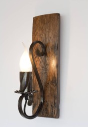 Rustic Wall Lamp - Wood & Wrought Iron Sconce Barrel Wall Light - thumbnail 1