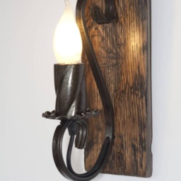 Rustic Wall Lamp - Wood & Wrought Iron Sconce Barrel Wall Light - thumbnail 3