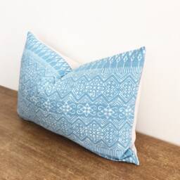 Handwoven Hmong Batik Lumbar Pillow Cover, Light Blue Tribal Design - thumbnail 2