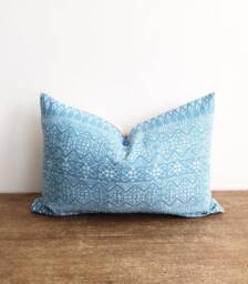 Handwoven Hmong Batik Lumbar Pillow Cover, Light Blue Tribal Design - thumbnail 1