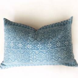 Handwoven Hmong Batik Lumbar Pillow Cover, Light Blue Tribal Design - thumbnail 4