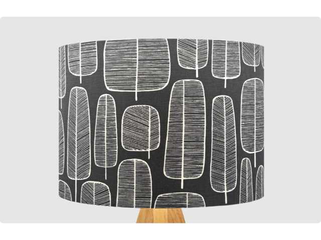 Handmade Lampshade Charcoal Grey Tree Fabric Drum, Retro Scandi Forest Light Shade For Table/Floor Lamp Or Ceiling Pendant - image 1