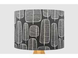 Handmade Lampshade Charcoal Grey Tree Fabric Drum, Retro Scandi Forest Light Shade For Table/Floor Lamp Or Ceiling Pendant