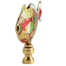 Spotted Reef Fish Lamp Finial On Brass Or Chrome Hardware - A Single Cloisonne Topper in Coral Orange - thumbnail 3
