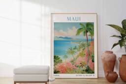 Hawaii Kauai Travel Poster, Maui Poster Print, Wall Art, Islands, Coastal - thumbnail 1