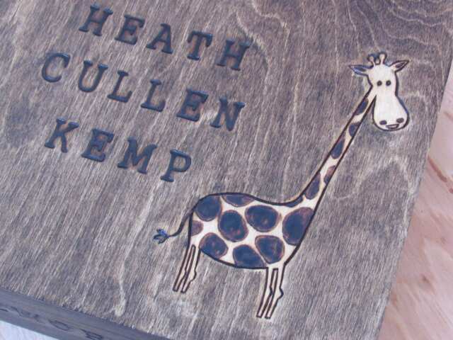 Giraffe Wood Burned First Name Baby Keepsake Box With Animal Graphic Large Box 11.5 X 9 3.5 - image 1