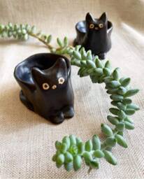 Black Cat Succulent Planter - Small Handmade Ceramic Plant Pot
