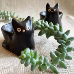 Black Cat Succulent Planter - Small Handmade Ceramic Plant Pot - thumbnail 2