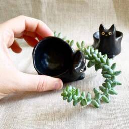 Black Cat Succulent Planter - Small Handmade Ceramic Plant Pot - thumbnail 3