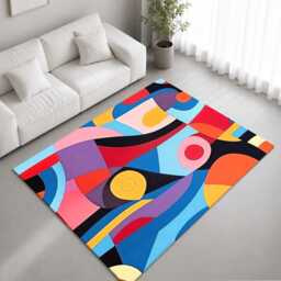 Vibrant Abstract Curved Geometric Artwork Rug Non-Slip Soft Area Carpet Bedroom Living Room Hallway Mat Decor - Made in UK - thumbnail 1
