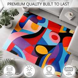 Vibrant Abstract Curved Geometric Artwork Rug Non-Slip Soft Area Carpet Bedroom Living Room Hallway Mat Decor - Made in UK - thumbnail 3