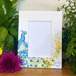Peacock Decoupaged Photo Frame, Wildlife Picture Yellow & Blue Shabby Chic Bird Home Decor - thumbnail 3