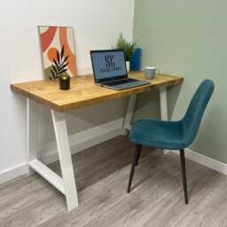 Handmade Solid Wood Desk With Industrial Steel A Frame Legs - Rustic Home Office - thumbnail 3