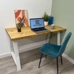 Handmade Solid Wood Desk With Industrial Steel A Frame Legs - Rustic Home Office - thumbnail 2