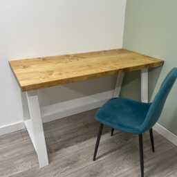 Handmade Solid Wood Desk With Industrial Steel A Frame Legs - Rustic Home Office - thumbnail 4