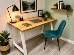 Handmade Solid Wood Desk With Industrial Steel A Frame Legs - Rustic Home Office