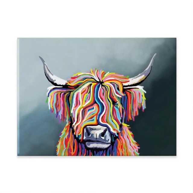 Rainbow Highland Cow Canvas Print, Colourful Scottish Coo Wall Art - image 1