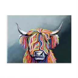 Rainbow Highland Cow Canvas Print, Colourful Scottish Coo Wall Art - thumbnail 1