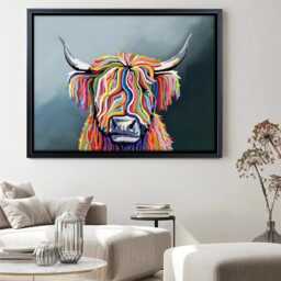Rainbow Highland Cow Canvas Print, Colourful Scottish Coo Wall Art - thumbnail 3