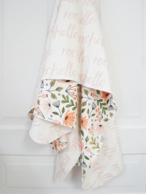 Personalized Organic Cotton Baby Blanket - Ditsy Floral, Reversible Name - image 1