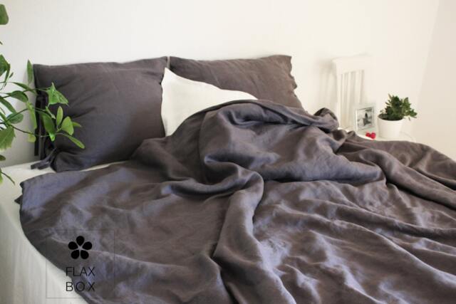 Dark Grey Linen Duvet Cover With Ties, Handmade Of Softened Oeko-Tex Certificated 100% - European Flax Fabric, Vintage Look - image 1