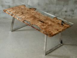 Poplar Resin Table, Live Edge Table Made Mappa Burl Wood, Luxury Dining