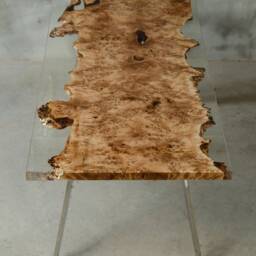 Poplar Resin Table, Live Edge Table Made Mappa Burl Wood, Luxury Dining - thumbnail 3