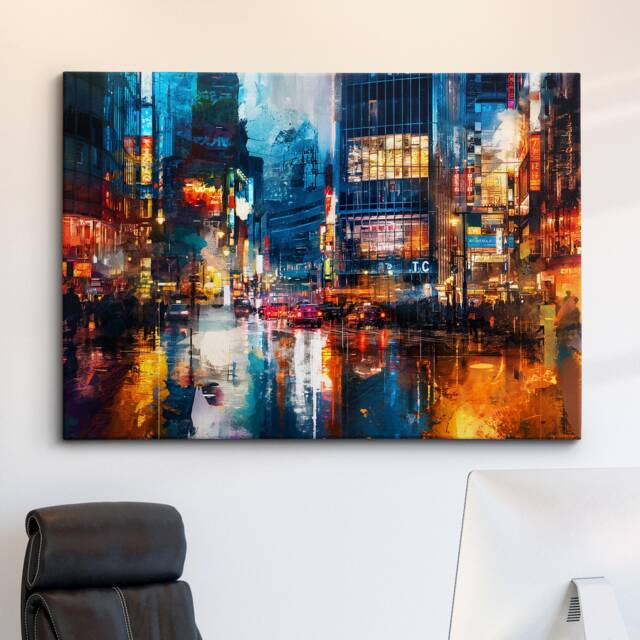 Tokyo Skyline Inspired Japan Landmark Oil Painting Watercolor Wall Art Framed Calming Canvas Poster Print Home/Office Room Decor Gifts - image 1