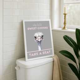 Funny Ostrich Bathroom Print Hello Sweet Cheeks Wall Art - thumbnail 1