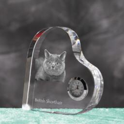 British Shorthair - Crystal Clock in The Shape Of A Heart With Image Pure-Bred Cat - thumbnail 2