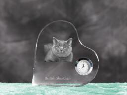 British Shorthair - Crystal Clock in The Shape Of A Heart With Image Pure-Bred Cat - thumbnail 1