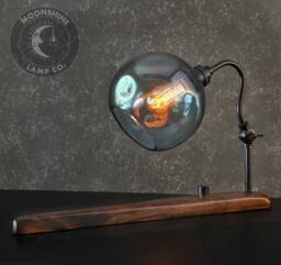 The Cambria Blown Glass & Polished Wood Desk Lamp