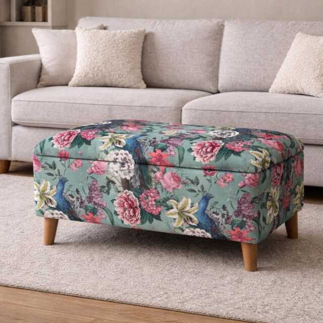 Botanical Footstool With Interior Storage Handmade Floral Ottoman For A Living Room Blanket Box Footrest - image 1